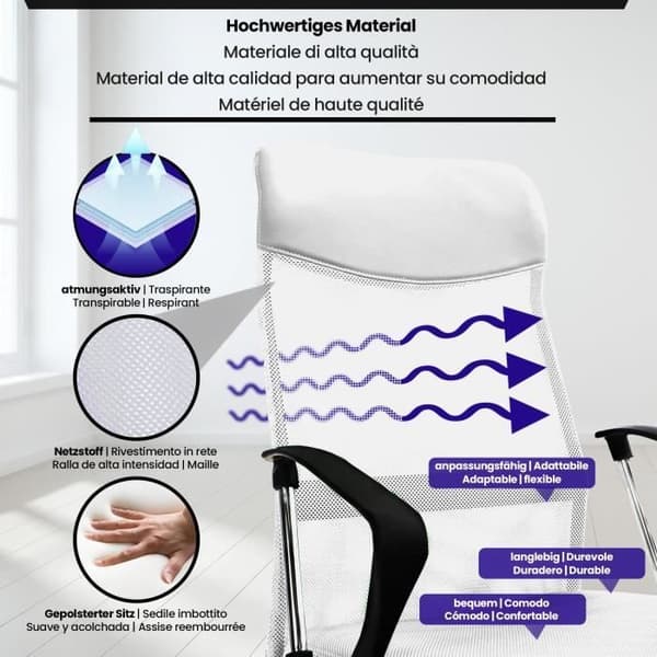Washington Ergonomic Mesh Kontorsstol med metallben, vit