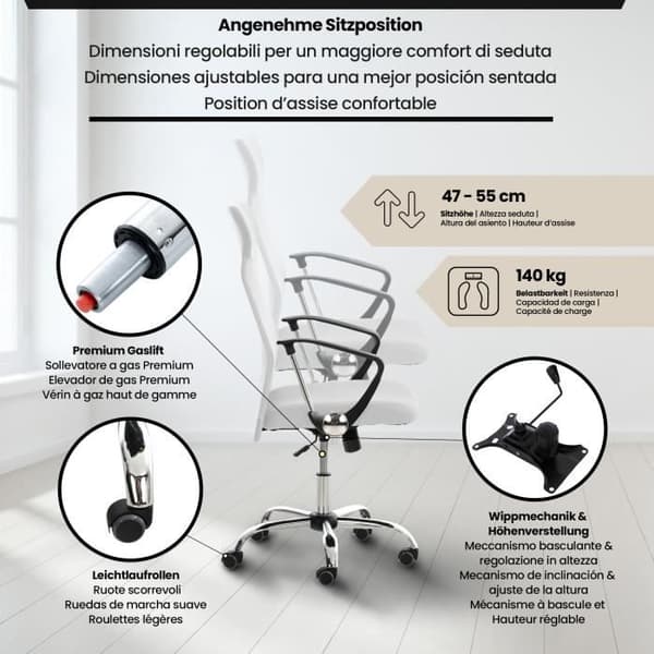 Washington Ergonomic Mesh Kontorsstol med metallben, vit