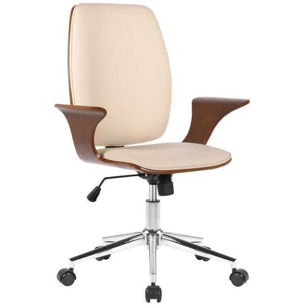 Kontorsfåtölj - CLP - Burbank - Sittskal av trä - Valnöt - Cream-Faux läder