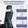 Miniatyrbild 3 av 6: Ergonomisk kontorsstol, höjdjusterbar, lutande ryggstöd, kontorsstol med tysta hjul, last 150 kg