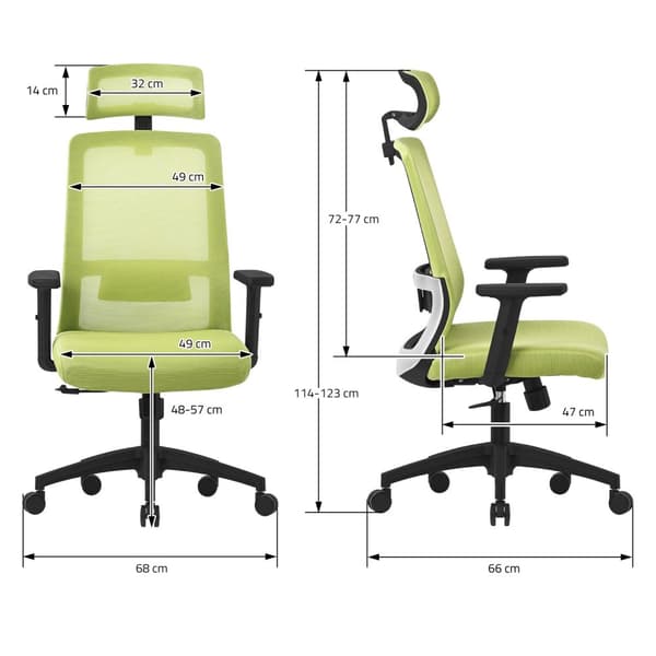 Ergonominen toimistotuoli vihreä mesh kangas säädettävillä käsinojilla ja niskatuella ML design