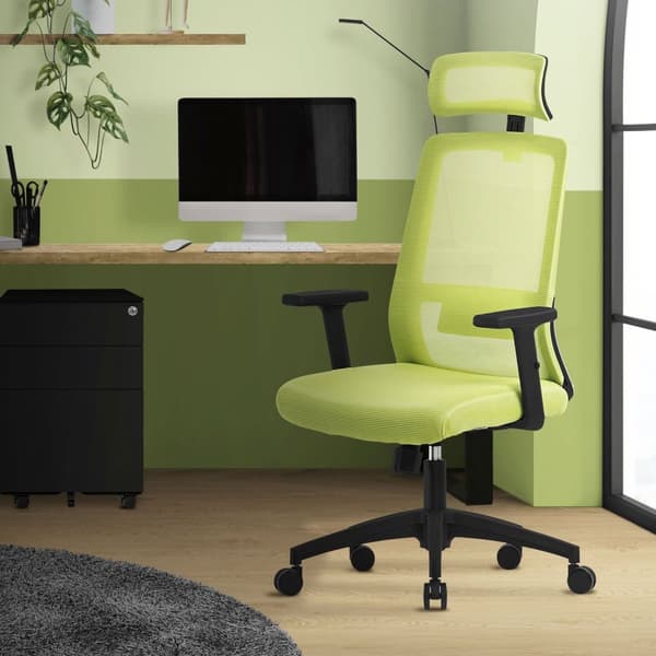 Ergonominen toimistotuoli vihreä mesh kangas säädettävillä käsinojilla ja niskatuella ML design