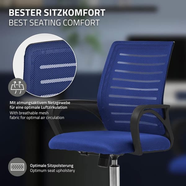 Ergonominen toimistotuoli käsinojilla Mesh-kangas sininen, jossa on pyörät ML-muotoilu
