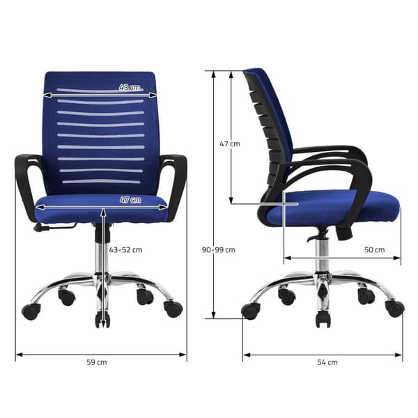 Ergonominen toimistotuoli käsinojilla Mesh-kangas sininen, jossa on pyörät ML-muotoilu