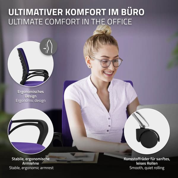 Ergonominen toimistotuoli käsinojilla Mesh-kangas Violetti, jossa on pyörät ML-muotoilu