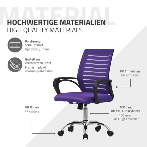 Ergonominen toimistotuoli käsinojilla Mesh-kangas Violetti, jossa on pyörät ML-muotoilu