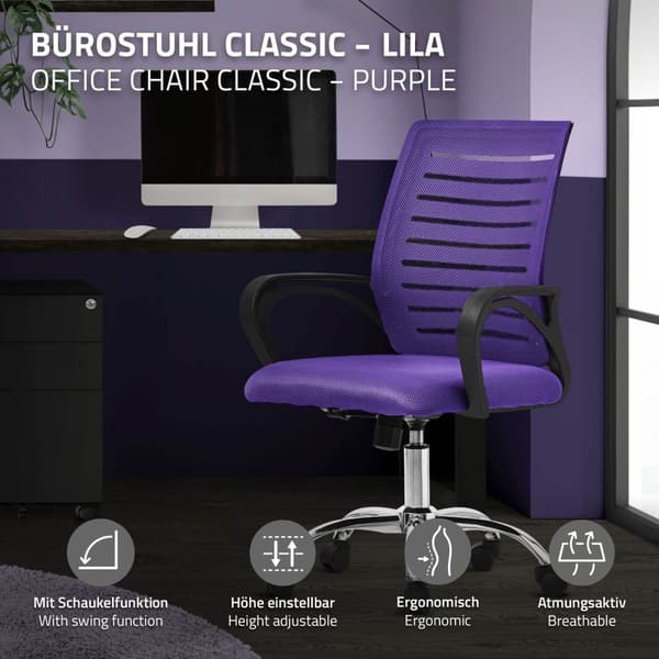 Ergonominen toimistotuoli käsinojilla Mesh-kangas Violetti, jossa on pyörät ML-muotoilu