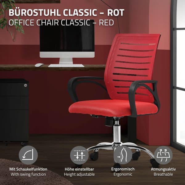 Ergonominen toimistotuoli käsinojilla Mesh kangas punainen pyörillä ML design