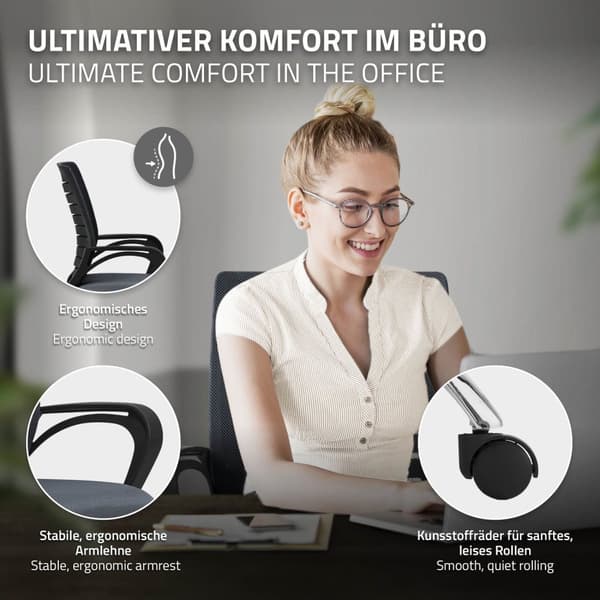 Ergonomisk kontorstol med armlæn Mesh stof grå med hjul ML design