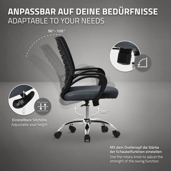 Ergonomisk kontorstol med armlæn Mesh stof grå med hjul ML design