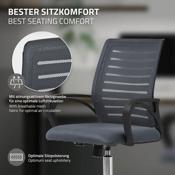 Ergonomisk kontorstol med armlæn Mesh stof grå med hjul ML design
