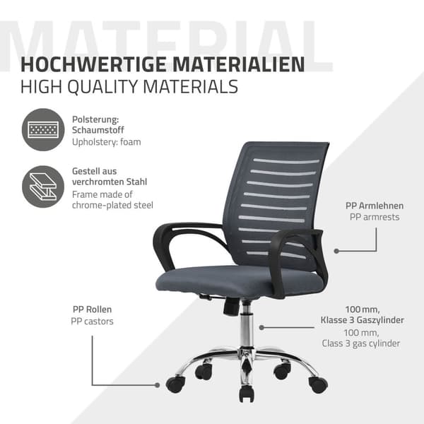 Ergonomisk kontorstol med armlæn Mesh stof grå med hjul ML design