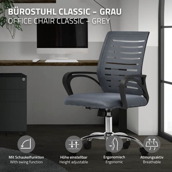 Ergonomisk kontorstol med armlæn Mesh stof grå med hjul ML design