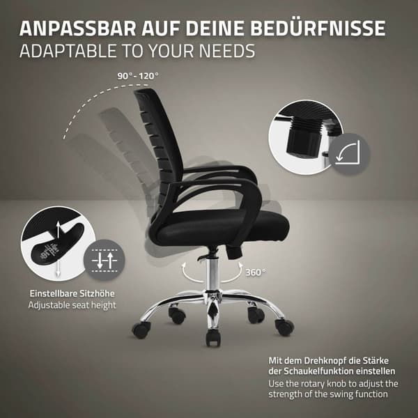 Ergonomisk kontorstol med armlæn Mesh-stof sort med hjul ML-design