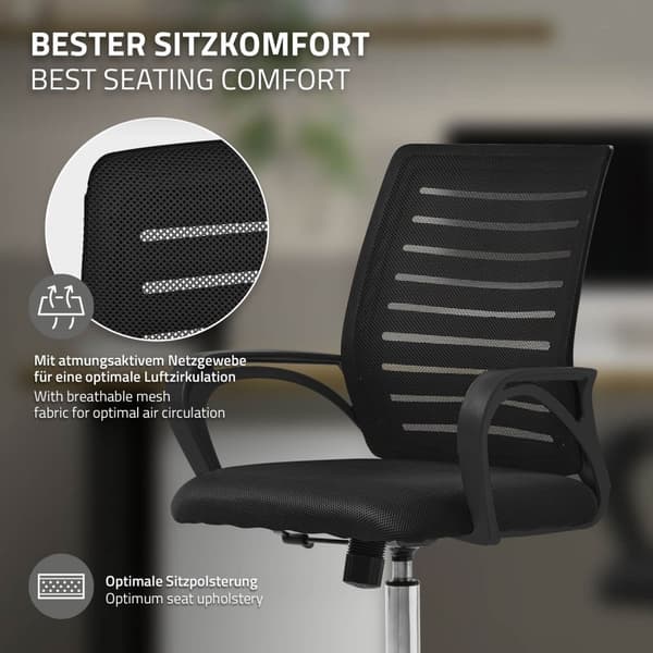 Ergonomisk kontorstol med armlæn Mesh-stof sort med hjul ML-design