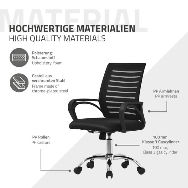 Ergonomisk kontorstol med armlæn Mesh-stof sort med hjul ML-design
