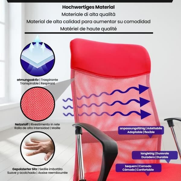 Washington Ergonomic Mesh Kontorsstol med metallben, röd