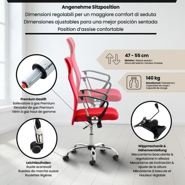 Washington Ergonomic Mesh Kontorsstol med metallben, röd