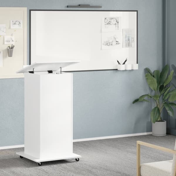 vidaXL talerstol med hjul og skuffe 55x55x107 cm konstrueret træ hvid
