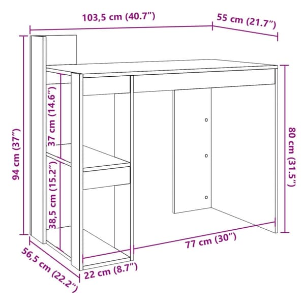 vidaXL Työpöytä betoninharmaa 103,5x56,5x94 cm tekninen puu