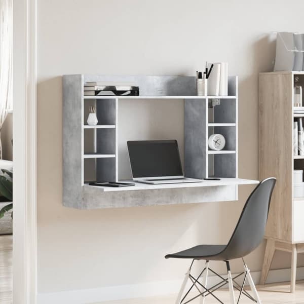 vidaXL Työpöytä seinälle betoninharmaa 105x48x75 cm tekninen puu