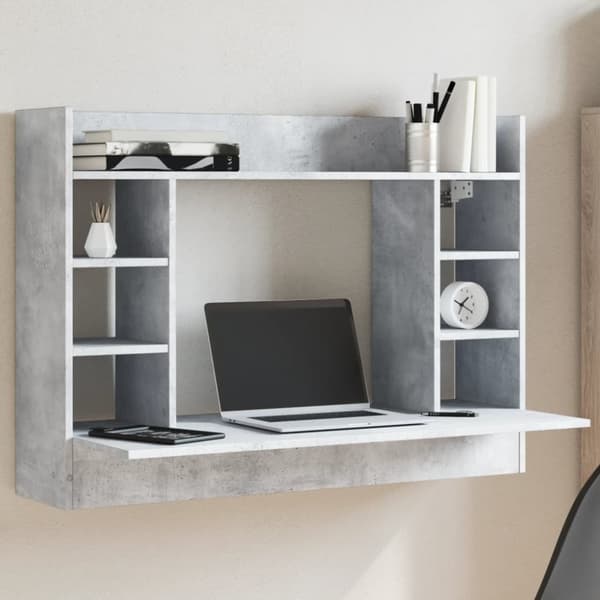 vidaXL Työpöytä seinälle betoninharmaa 105x48x75 cm tekninen puu