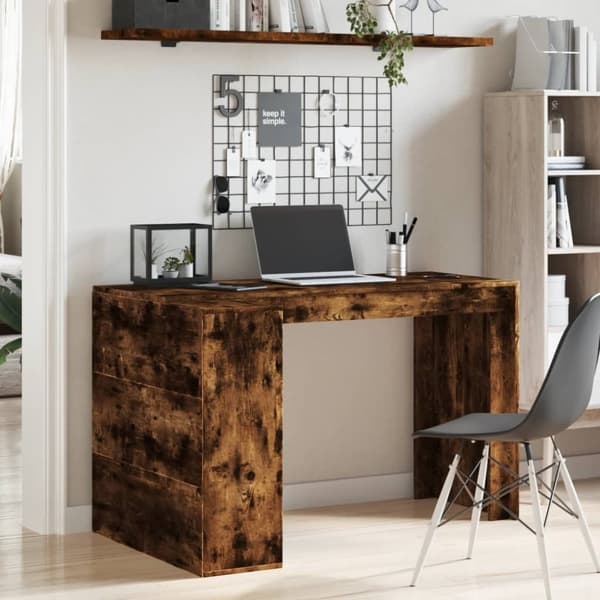 vidaXL Skrivebord røkt eik 123,5x73,5x75 cm konstruert tre