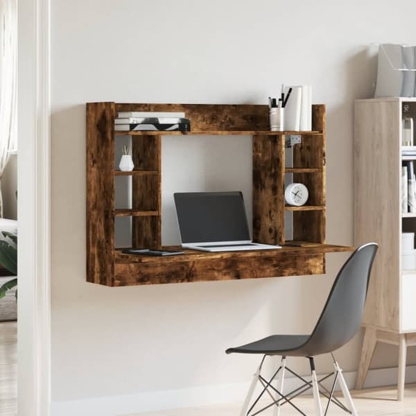 vidaXL Veggmontert skrivebord røkt eik 105x48x75 cm konstruert tre