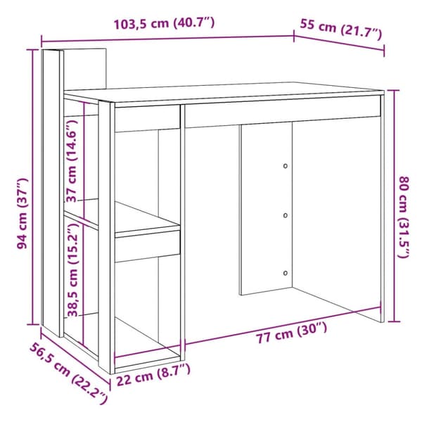 vidaXL Skrivbord vit 103,5x56,5x94 cm konstruerat trä