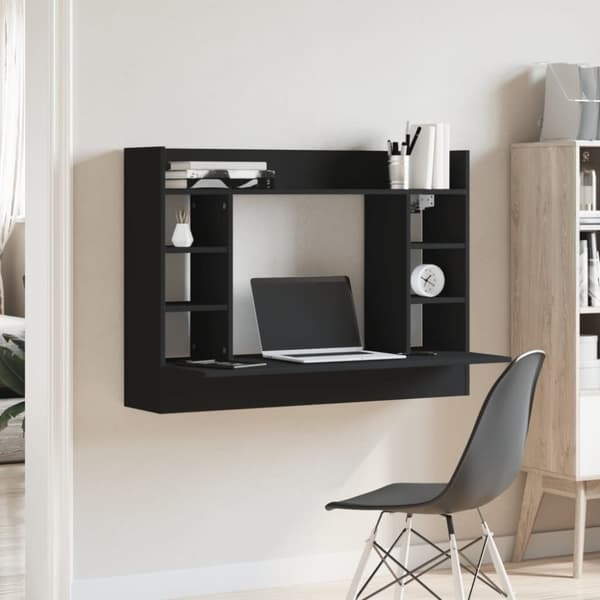 vidaXL Veggmontert skrivebord svart 105x48x75 cm konstruert tre