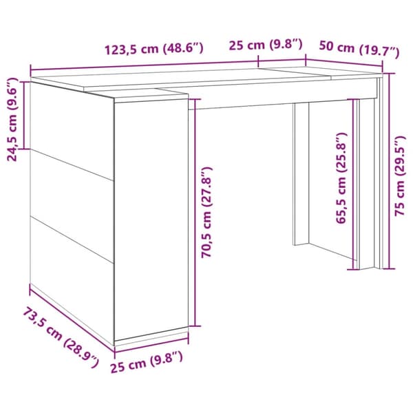 vidaXL Skrivbord sonoma-ek 123,5x73,5x75 cm konstruerat trä