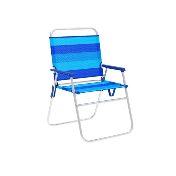 Marbueno hopfällbar stol i aluminium med blårandig kudde för strand och pool 52X56X80 cm 10244