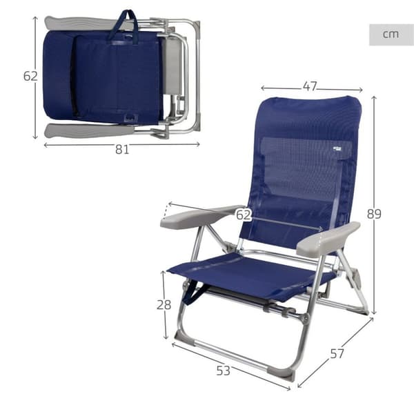 Strandstol Aktive Slim Hopfällbar Marinblå 47 x 89 x 57 cm (2 antal)