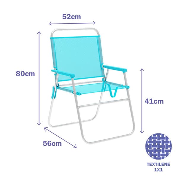 Polstrede Campingstolen Marbueno Akvamarin 52 x 80 x 56 cm