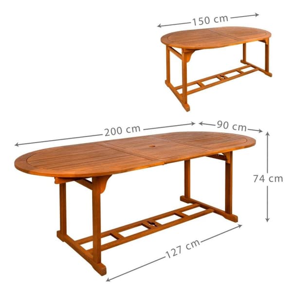 Utfällbart bord Aktive 200 x 74 x 90 cm Akaciaträ