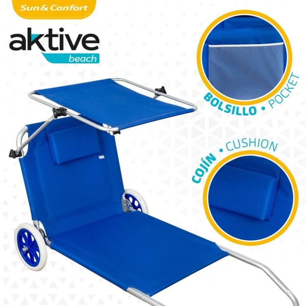 Kokoontaitettava retkeilylepotuoli Aktive Sininen 62 x 62 x 117 cm Taitettava vaunu Markiisi (2 osaa)