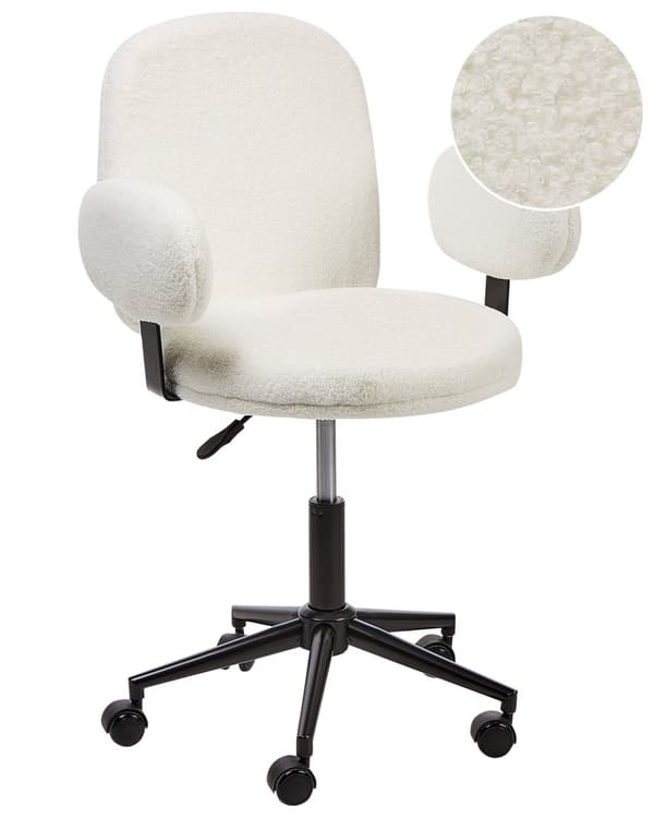 Kontorstol Off-White Boucle Høydejusterbart Understell Moderne Hjemmekontor