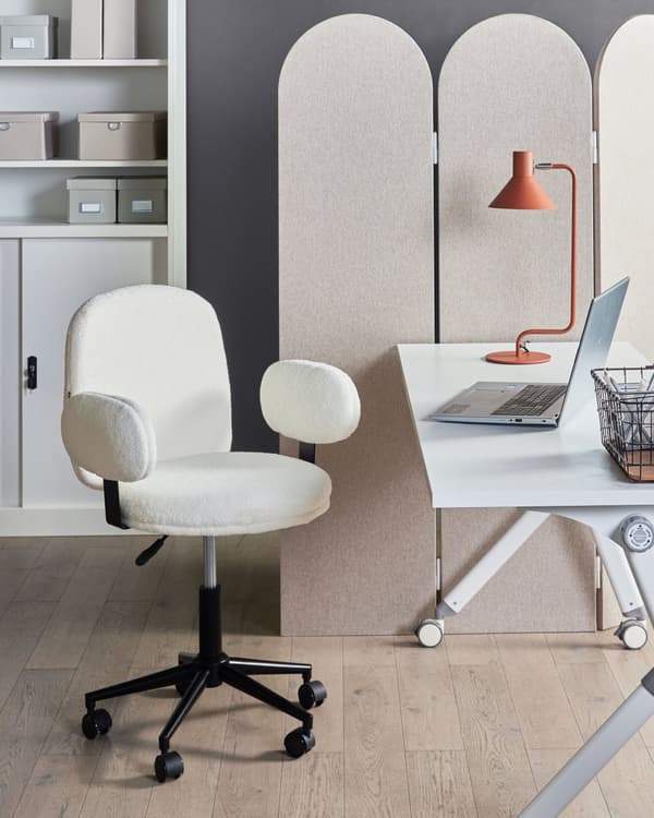 Kontorsstol Off-White Bouclé Höjdjusterbar bas Modernt hemmakontor