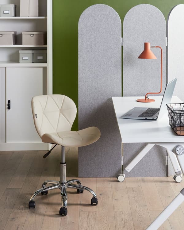 Skrivbordsstol Kontor Beige Konstläder Snurrbar Justerbar Höjd Modern