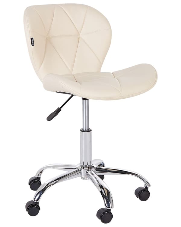 Skrivbordsstol Kontor Beige Konstläder Snurrbar Justerbar Höjd Modern