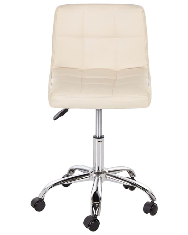 Kontorsstol Beige Konstläder Metall Ergonomisk Hållbar Nylonhjul