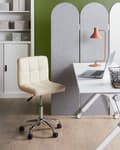Miniatyrbild 2 av 9: Kontorsstol Beige Konstläder Metall Ergonomisk Hållbar Nylonhjul