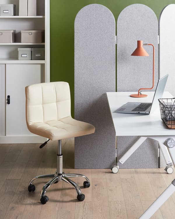 Kontorsstol Beige Konstläder Metall Ergonomisk Hållbar Nylonhjul