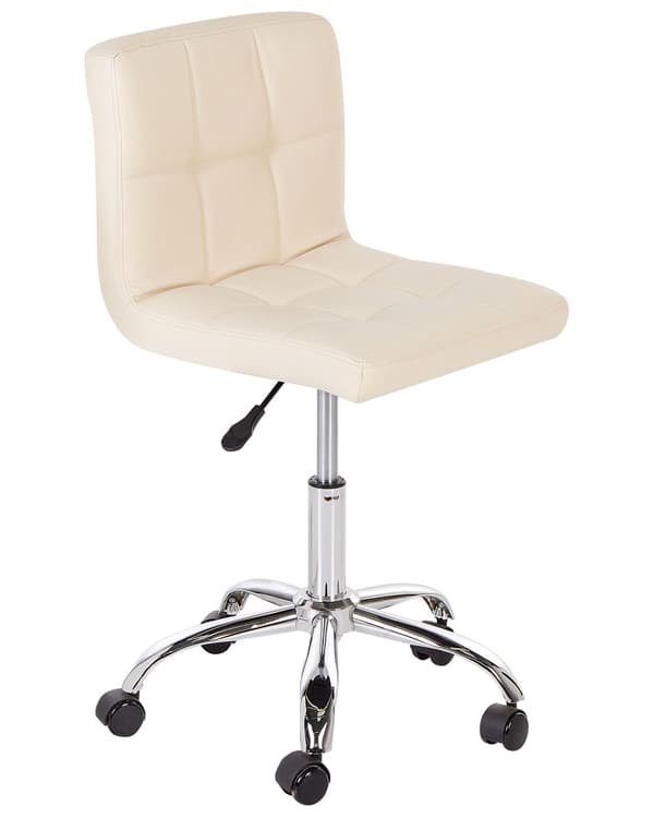 Kontorsstol Beige Konstläder Metall Ergonomisk Hållbar Nylonhjul