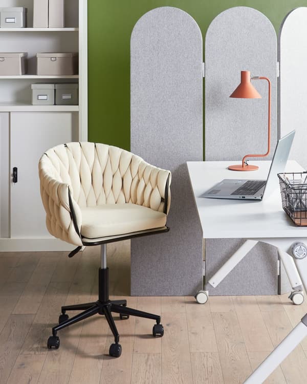 Kontorstol beige justerbar højde drejelig drejbar stof polstret ryglæn moderne stil