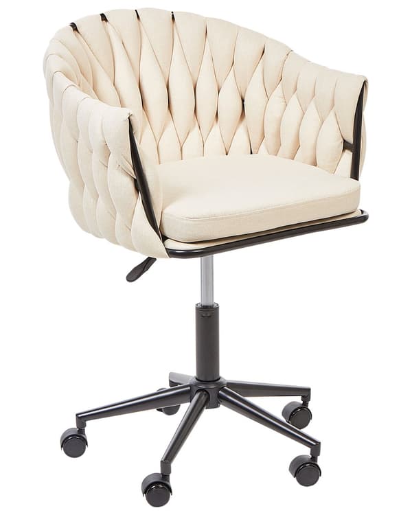 Kontorstol beige justerbar højde drejelig drejbar stof polstret ryglæn moderne stil