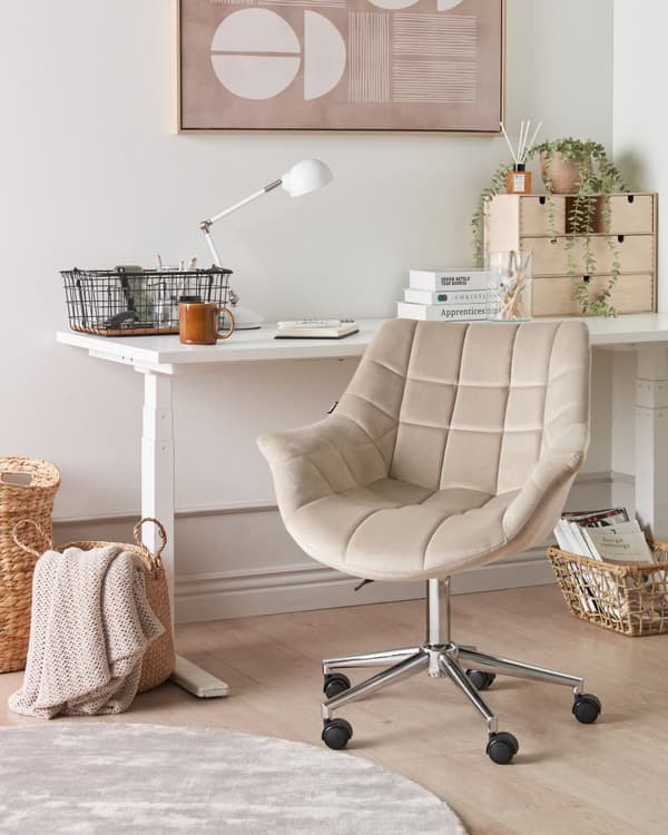 Kontordrejestol Beige Velour Højdejusterbar