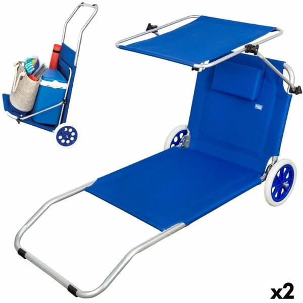 Hopfällbar campingstol Aktive Blå 62 x 62 x 117 cm Hopfällbar vagn Markis (2 antal)