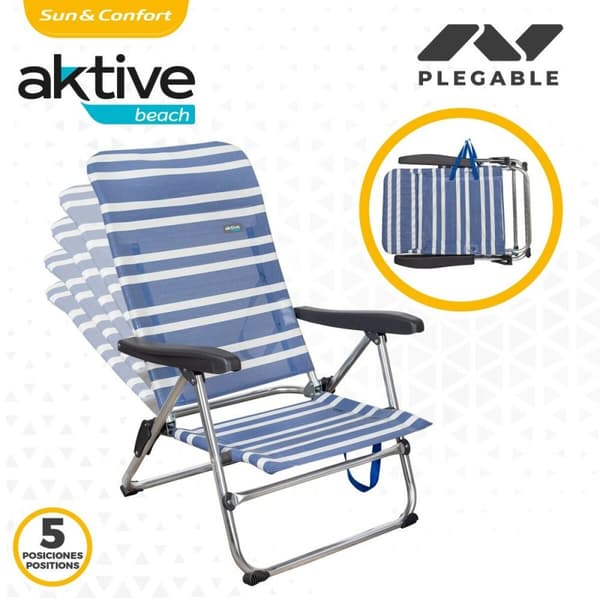 Polstrede Campingstol Aktive Mykonos Stribet 47 x 85 x 50 cm (4 enheder)