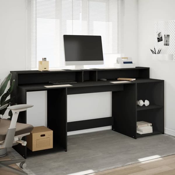 vidaXL Skrivebord med LED-lys svart 200x55x91 cm konstruert tre